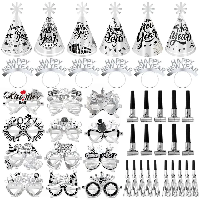 howaf-silvester-deko-2027-silber-party-set-48-teile image 1