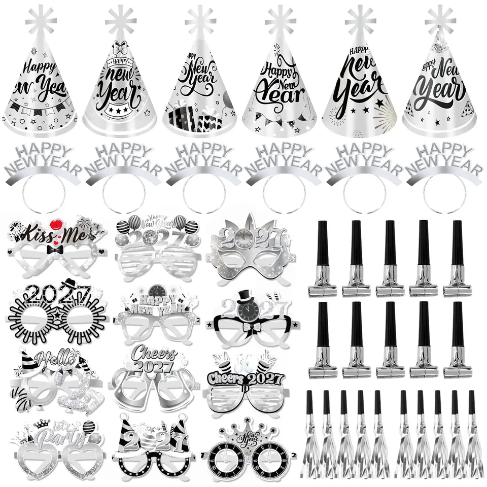 howaf-silvester-deko-2027-silber-party-set-48-teile image 1