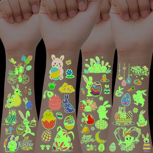 howaf-ostern-tattoos-kinder-12-bl-tter-leuchttattoos-mit-hase image 8