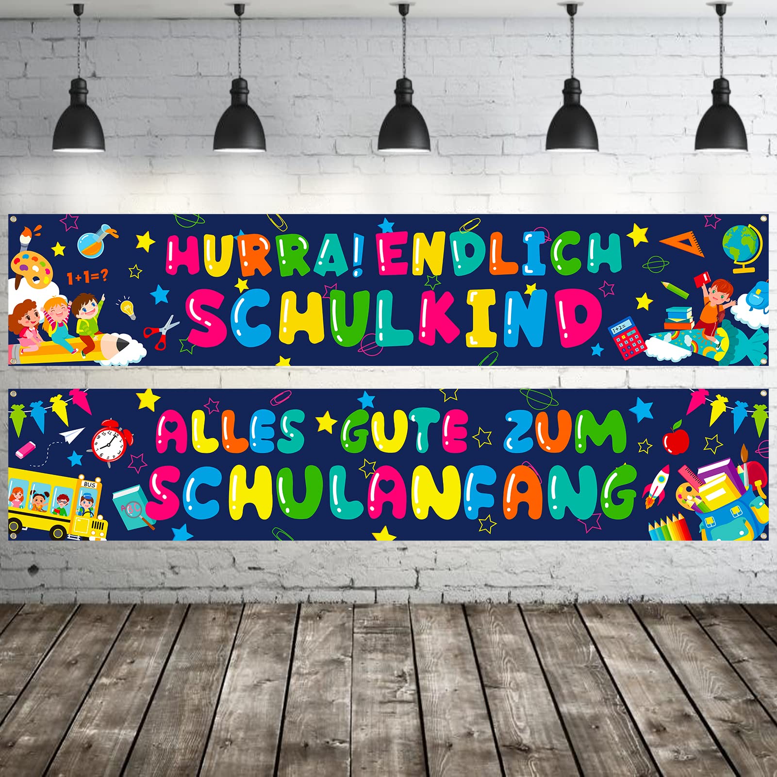 howaf-endlich-schulkind-banner-stoff-schulanfang-deko-2-st-ck image 1