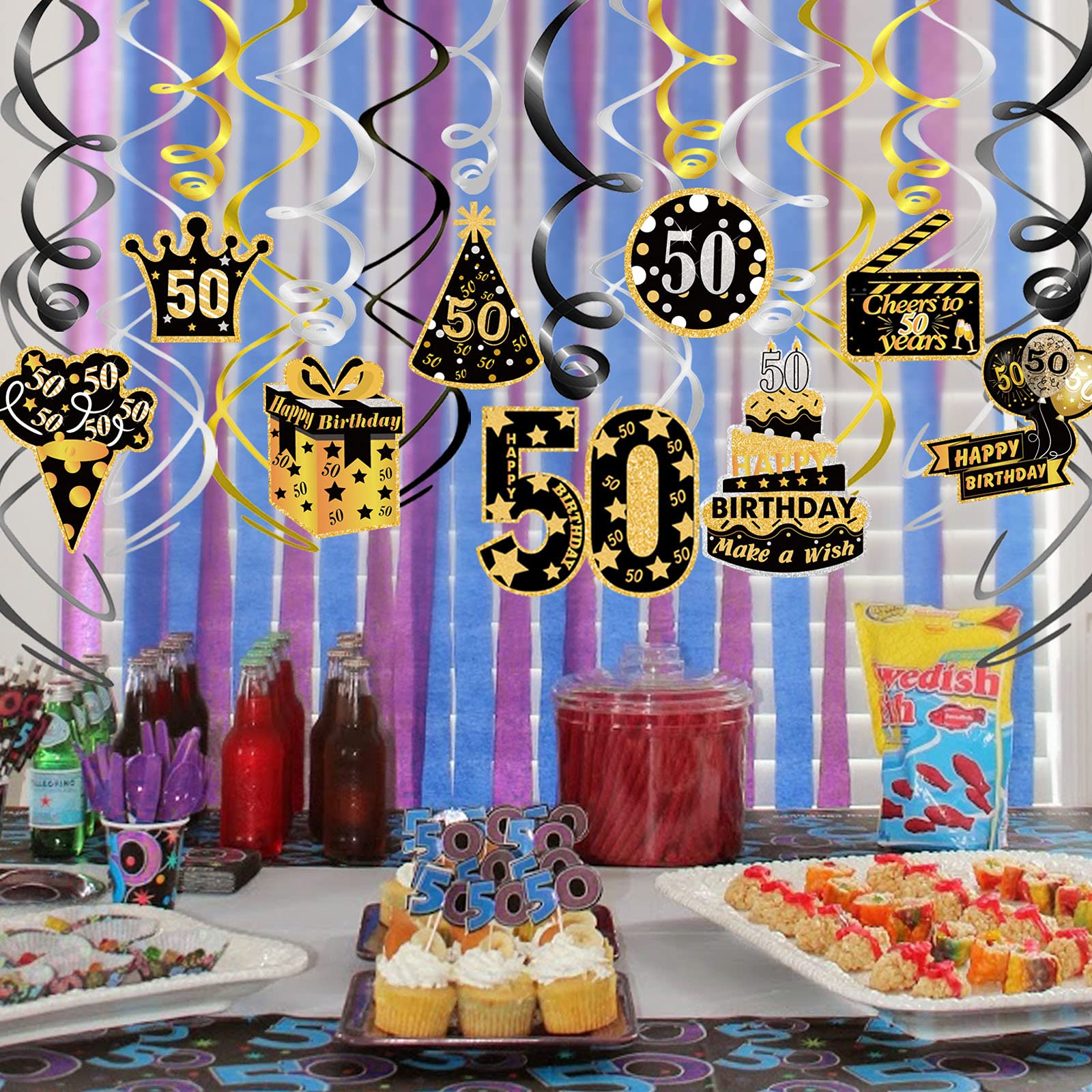 howaf-50-geburtstag-h-ngedeko-deckenh-nger-30-st-ck-schwarz-gold image 6
