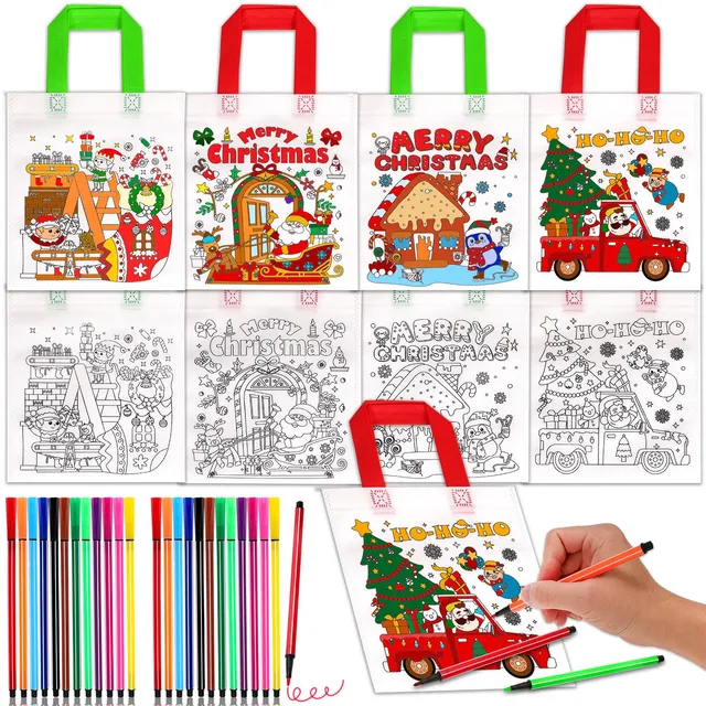 howaf-stoffbeutel-weihnachten-zum-bemalen-12er-set-mit-buntstiften image 1