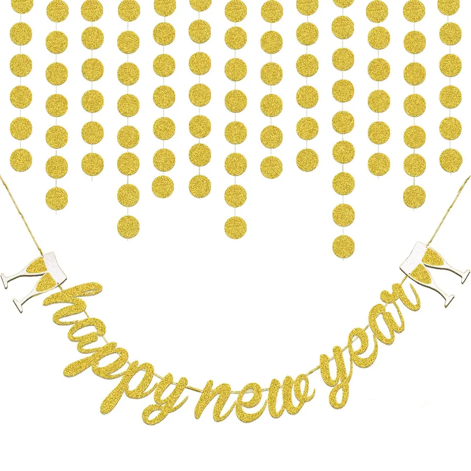 howaf-silvester-girlande-happy-new-year-banner-gold-glitzer-3m image 1