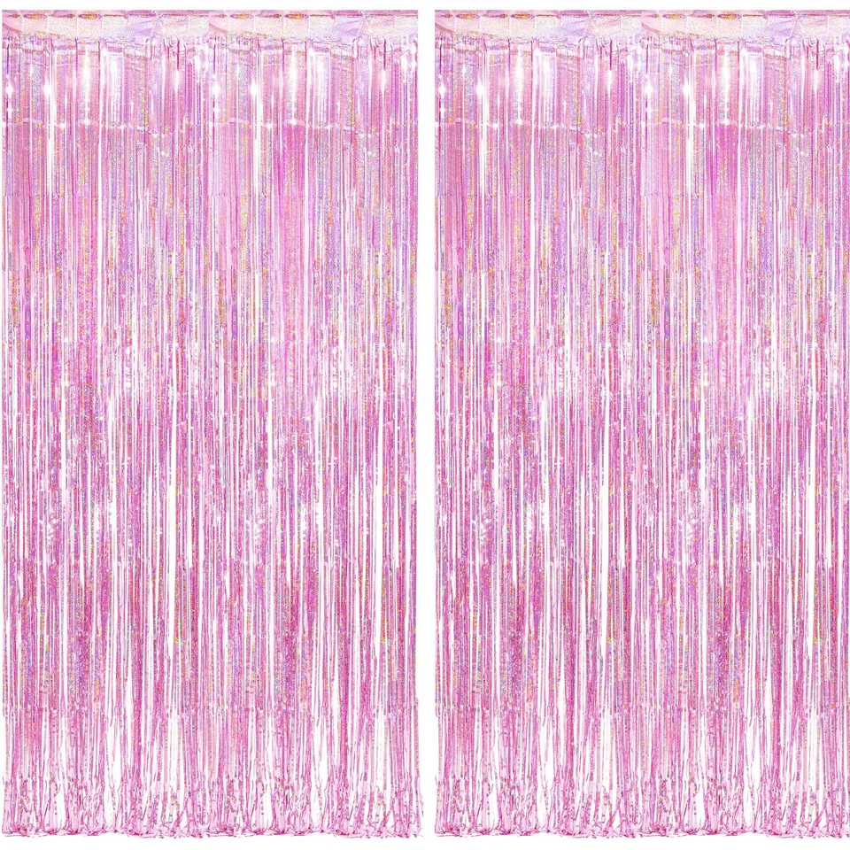 braveshine-lametta-vorhang-rosa-2-st-ck-1x2-5m-party image 1