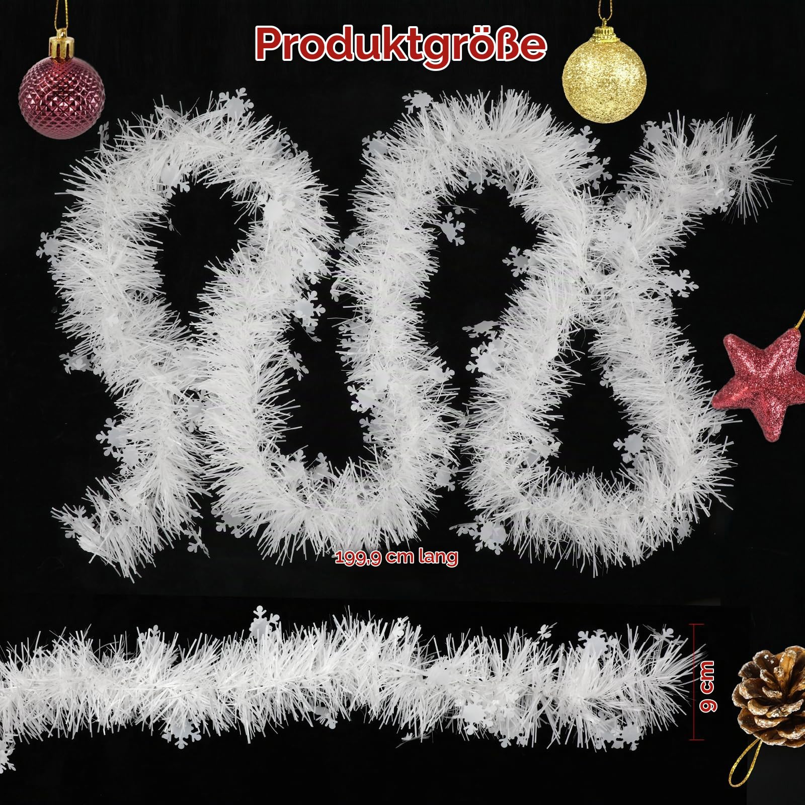 howaf-weihnachtsgirlande-wei-schneeflocken-6x2m-lametta image 2