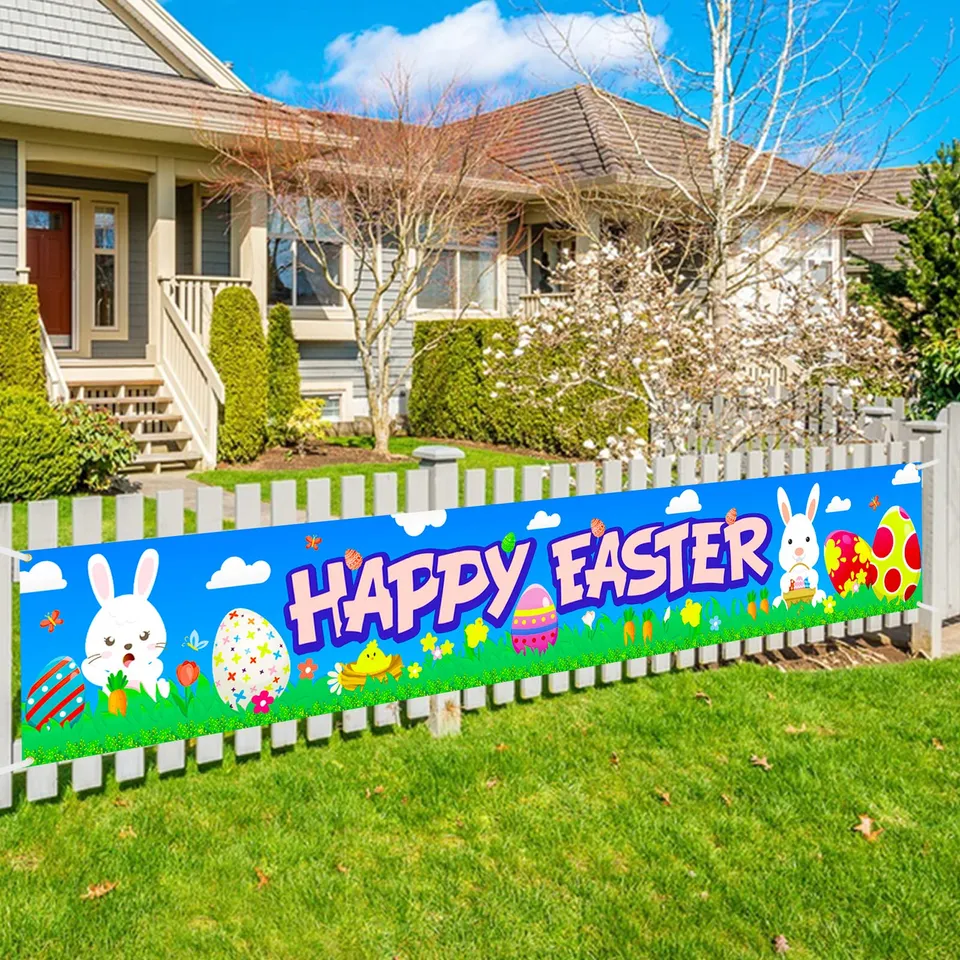 howaf-frohe-ostern-banner-stoff-180x30cm-hase-osterei image 1