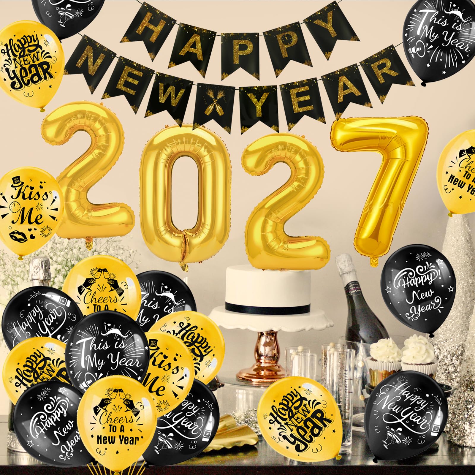 howaf-silvester-deko-2027-schwarz-gold-53tlg-ballons-girlande image 7