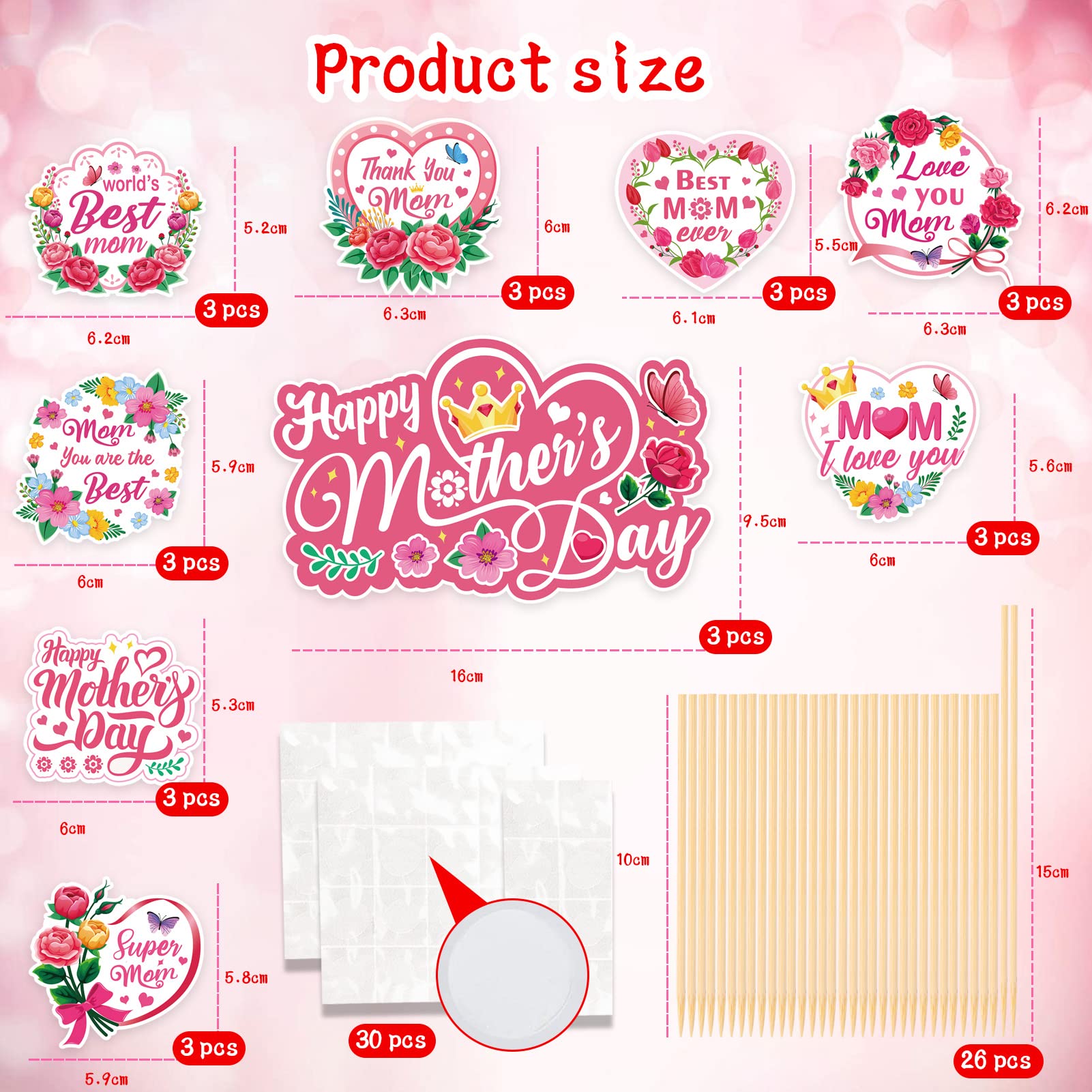 howaf-muttertag-tortendeko-25tlg-cake-topper-floral-beste-mama image 3