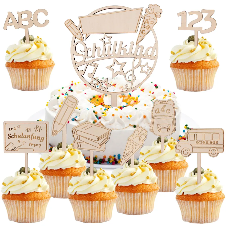 howaf-schulanfang-cake-topper-holz-9-teilig-abc image 1