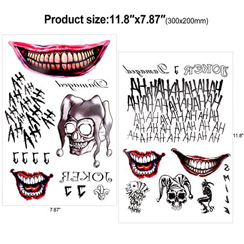 howaf-temporary-tattoos-joker-halloween-gesichtstattoos-8-blatt-clown image 8