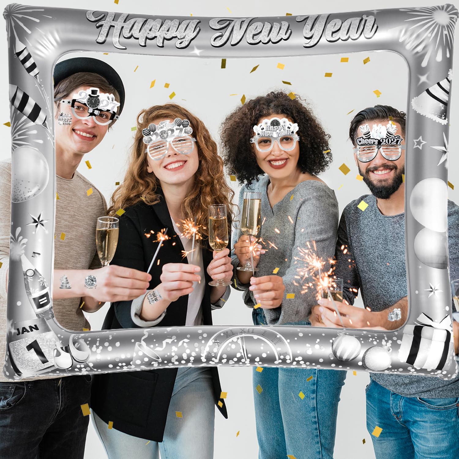 howaf-silvester-deko-set-fotorahmen-brillen-tattoos-silber image 6
