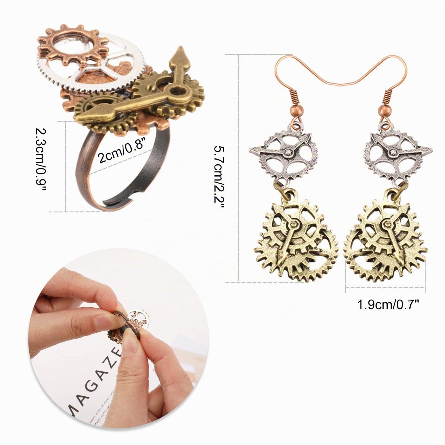 howaf-steampunk-zahnr-der-schmuckset-halskette-ohrringe-ring-damen image 2