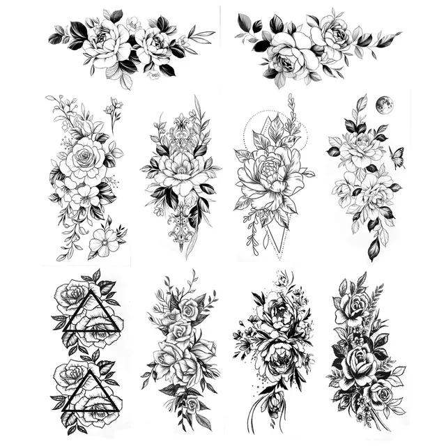 howaf-temporary-tattoos-blume-schwarz-10-bl-tter-wasserdicht image 1
