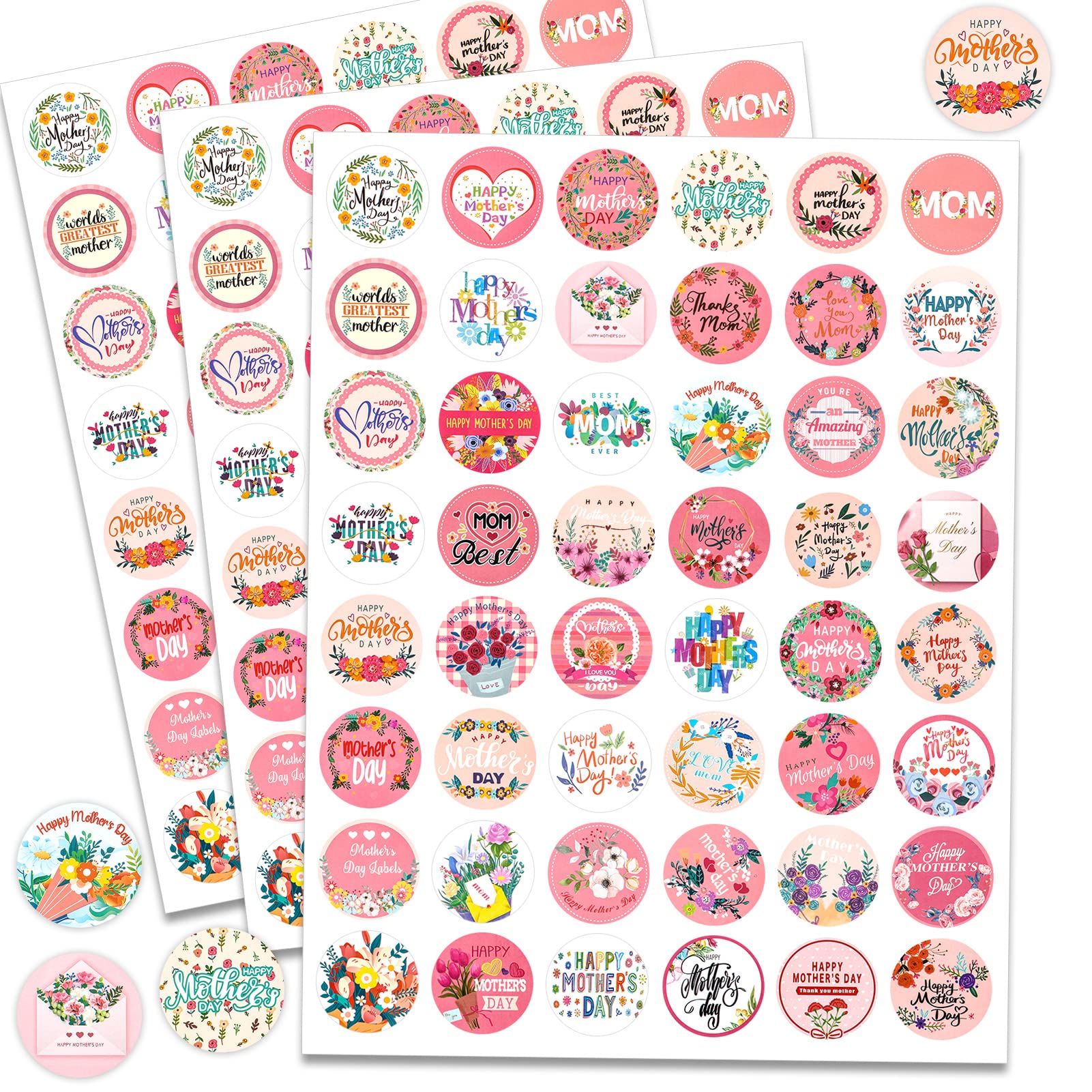 howaf-muttertag-aufkleber-144-st-ck-merci-mama-sticker-blumen image 1