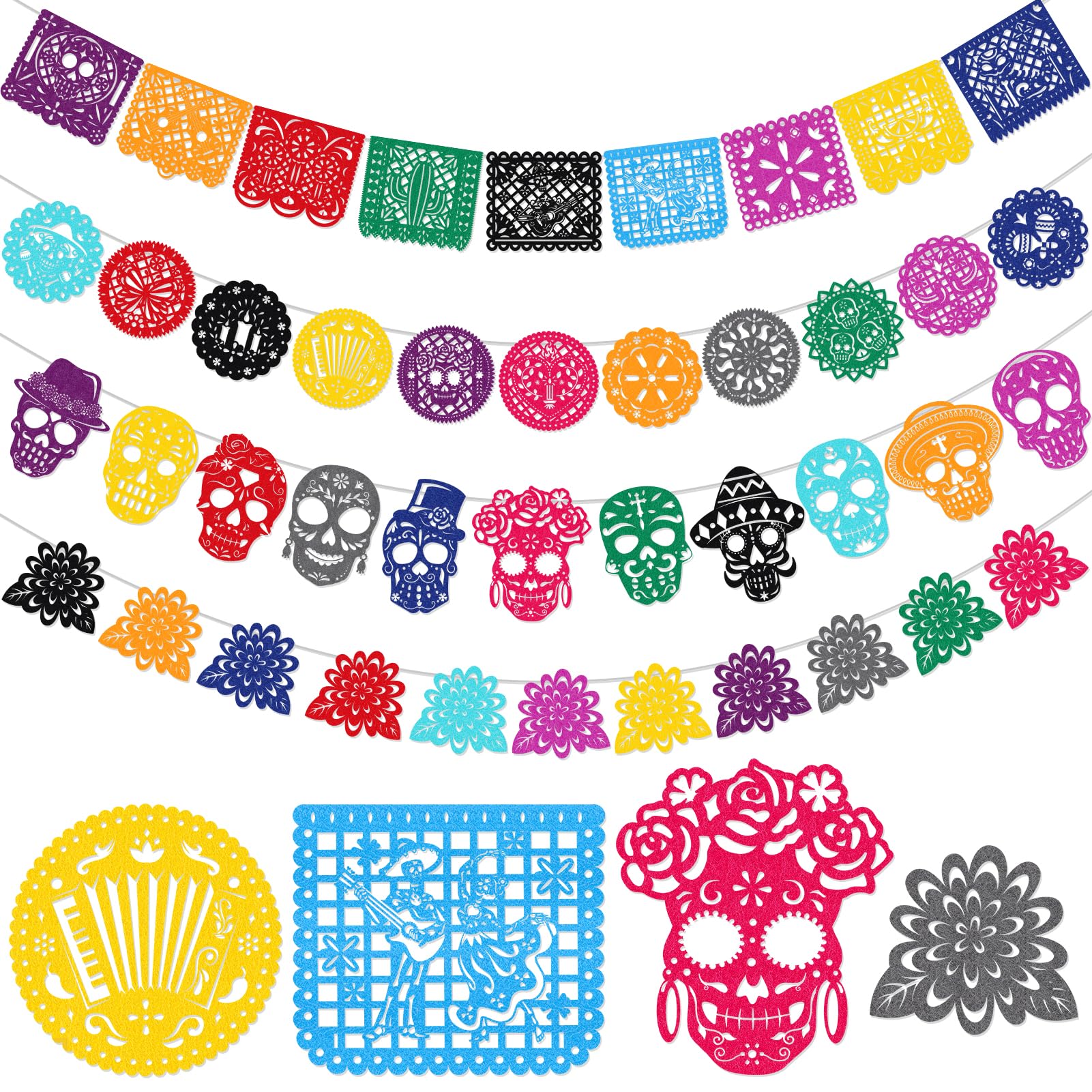 howaf-dia-de-los-muertos-girlande-filz-27tlg-banner-mehrfarbig image 7