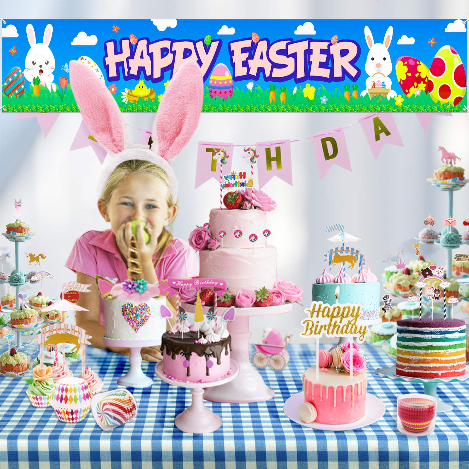 howaf-frohe-ostern-banner-stoff-180x30cm-hase-osterei image 5
