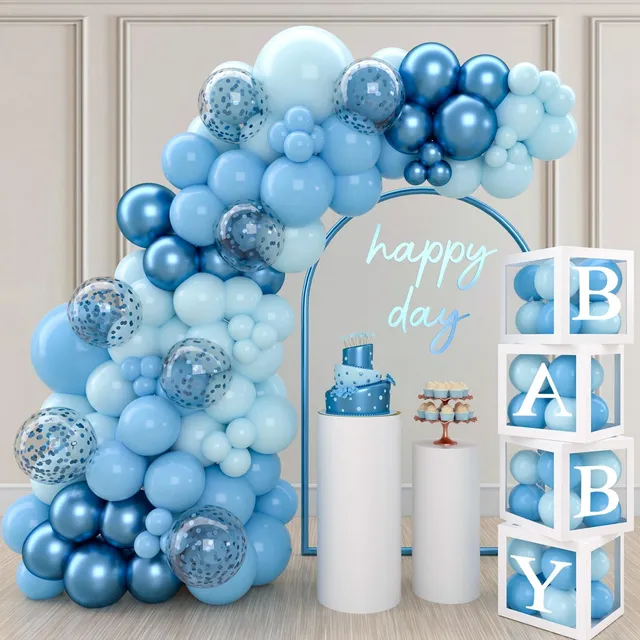 qifu-babyparty-deko-junge-blau-130-teile-box-und-ballons image 1