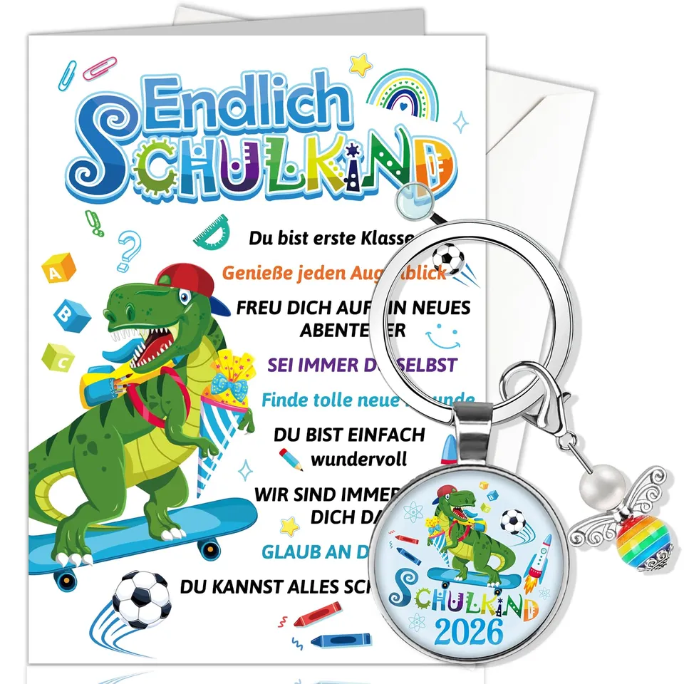 howaf-dino-einschulung-karte-schulanfang-set-mit-anh-nger image 1