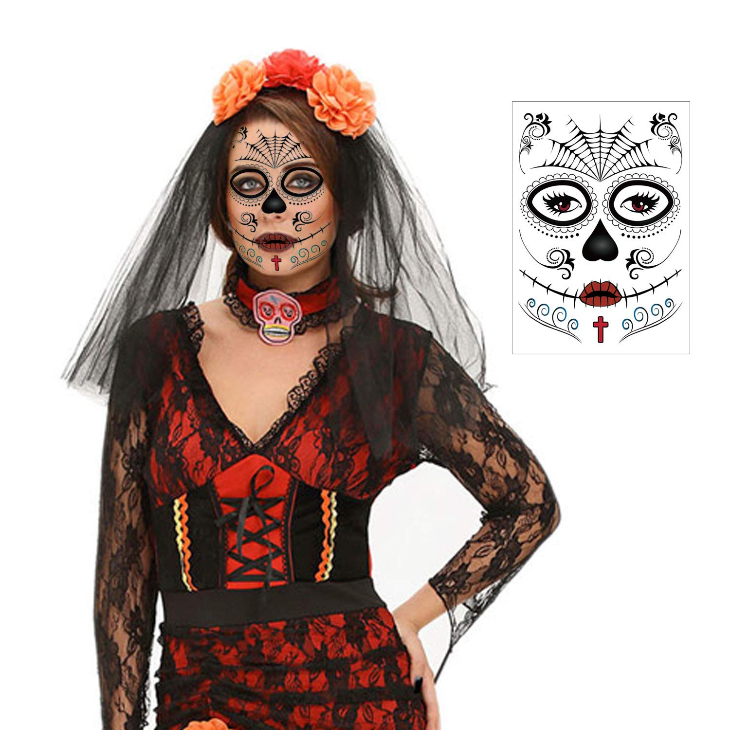 howaf-tag-der-toten-tattoo-gesicht-halloween-10-teilig image 6