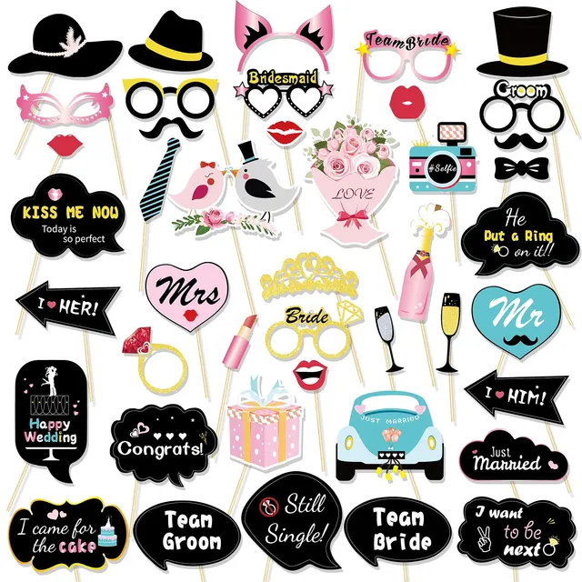 howaf-photo-booth-props-fotobox-requisiten-43-tlg-ros-gold-hochzeit image 1