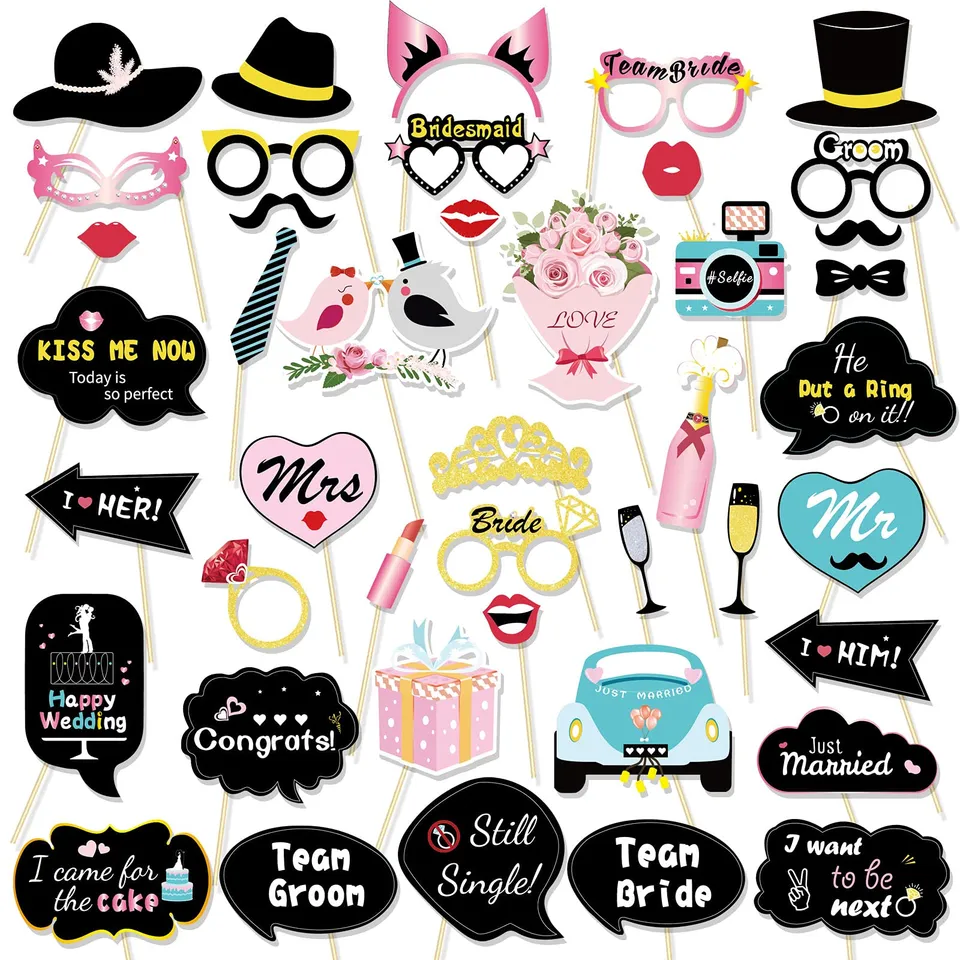 howaf-photo-booth-props-fotobox-requisiten-43-tlg-ros-gold-hochzeit image 1