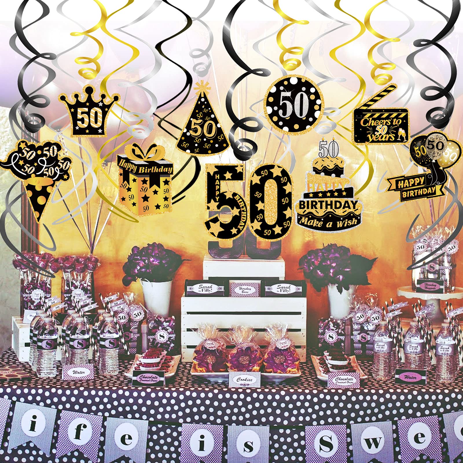 howaf-50-geburtstag-h-ngedeko-deckenh-nger-30-st-ck-schwarz-gold image 7