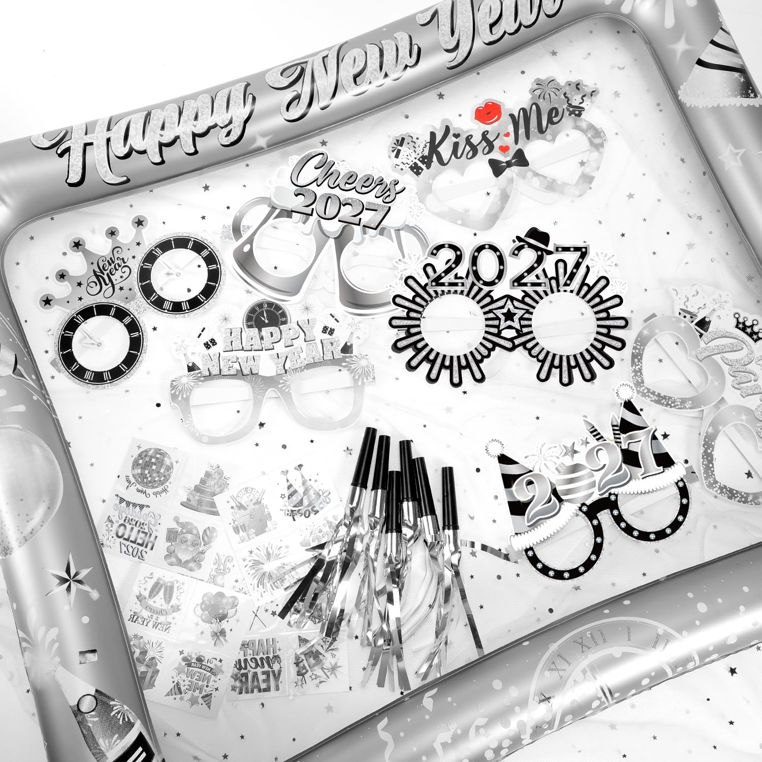 howaf-silvester-deko-set-fotorahmen-brillen-tattoos-silber image 5