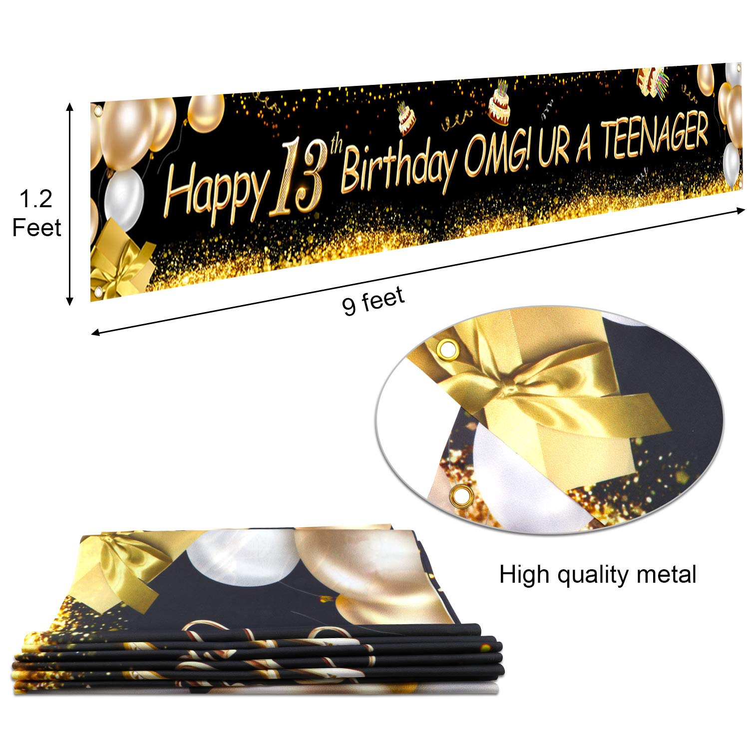 howaf-13-geburtstag-banner-stoff-schwarz-gold-274-cm image 3