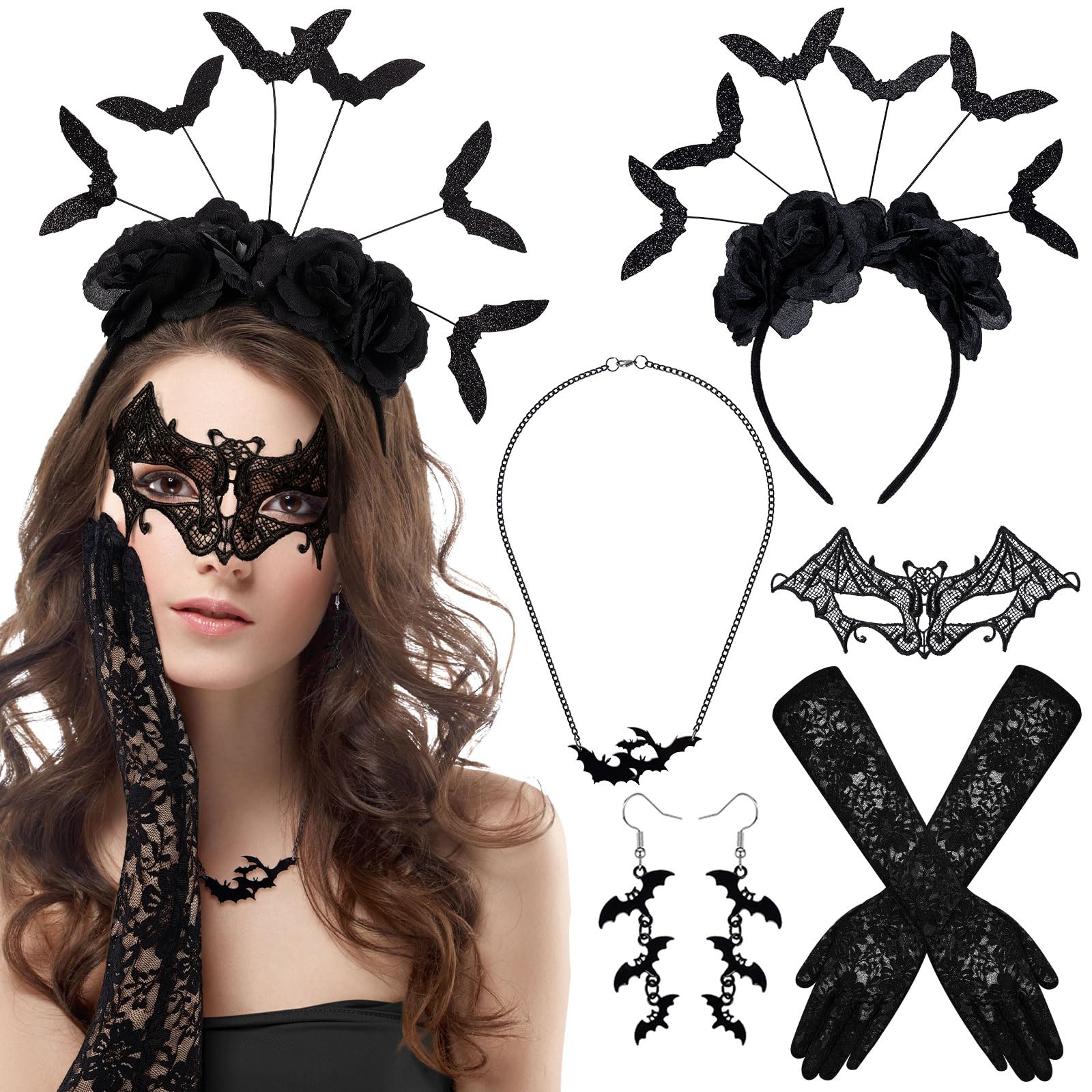 howaf-fledermaus-kost-m-set-damen-schwarz-5-teilig-maske image 1