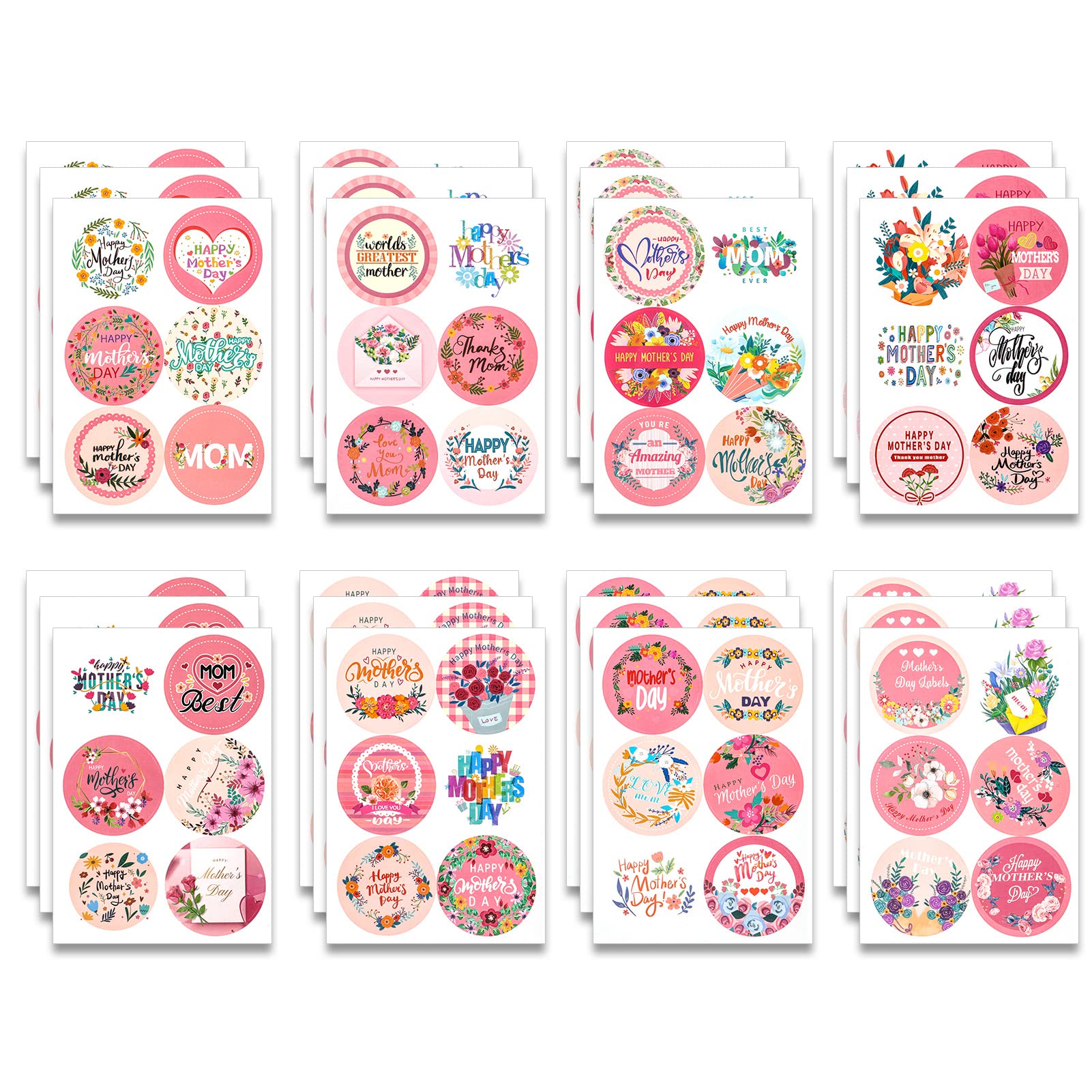 howaf-muttertag-aufkleber-144-st-ck-merci-mama-sticker-blumen image 2