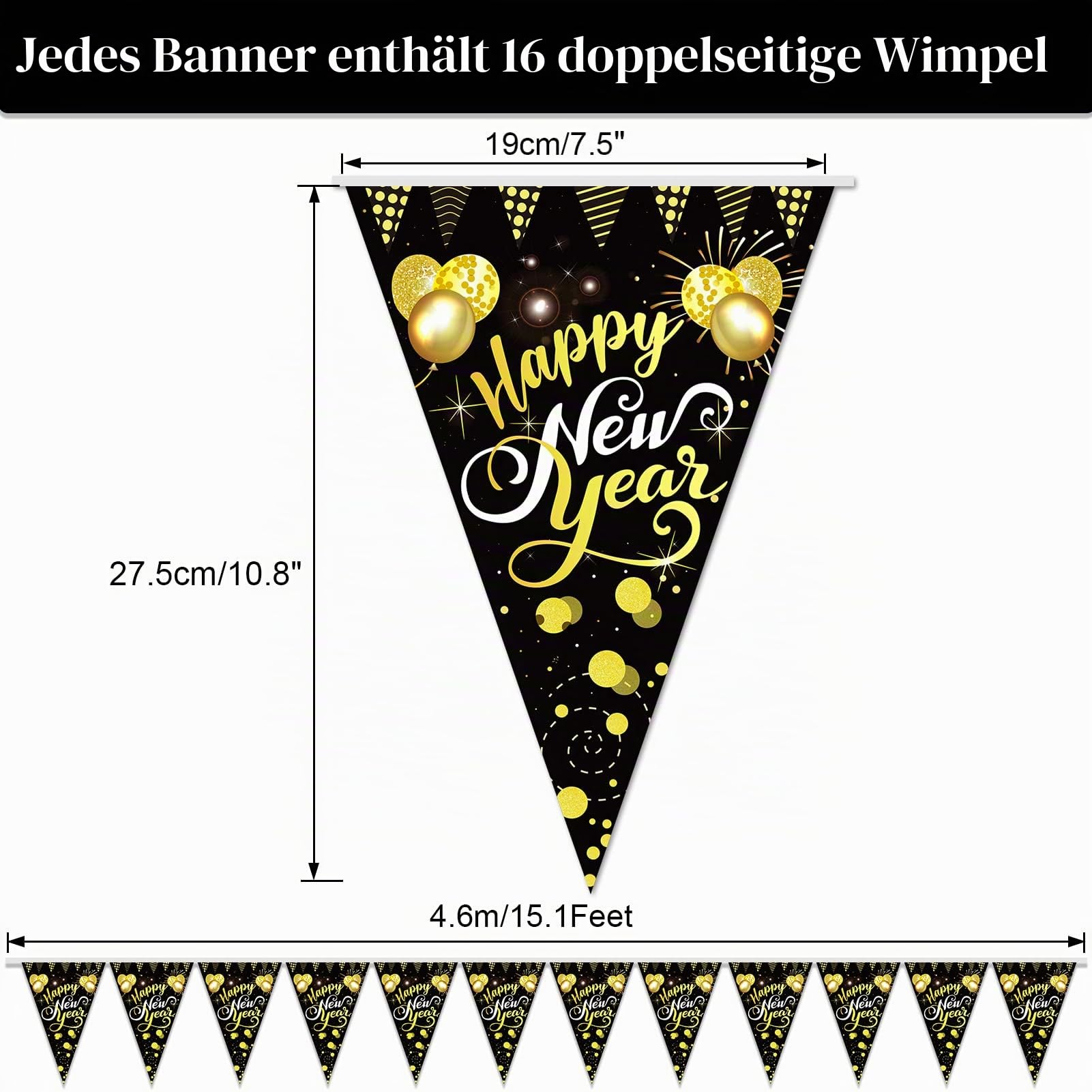 howaf-happy-new-year-girlande-schwarz-gold-16-fahnen image 2