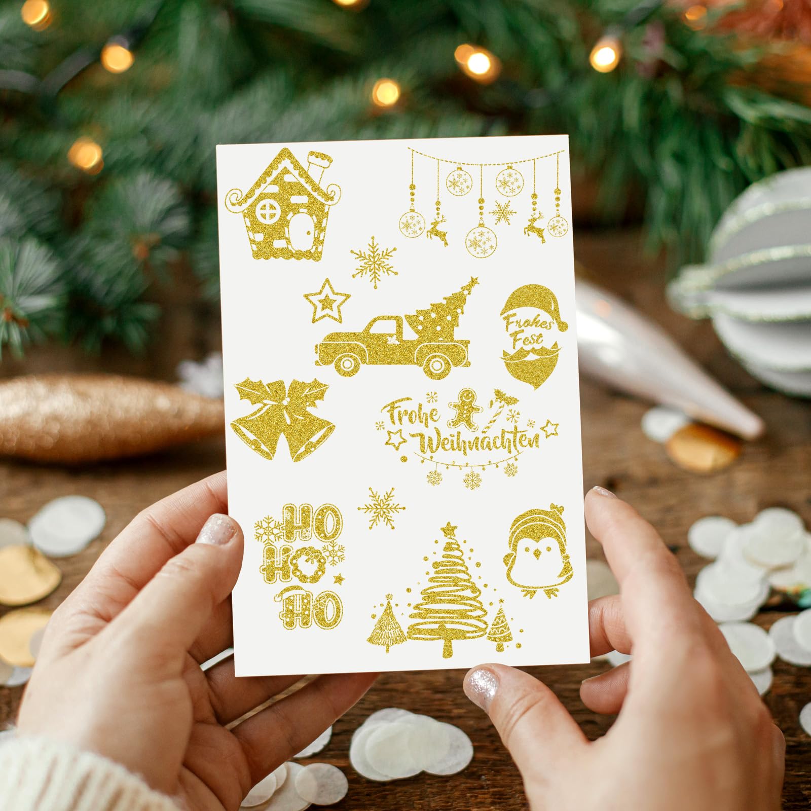 howaf-weihnachtssticker-glitzer-gold-selbstklebend-153-stk image 4