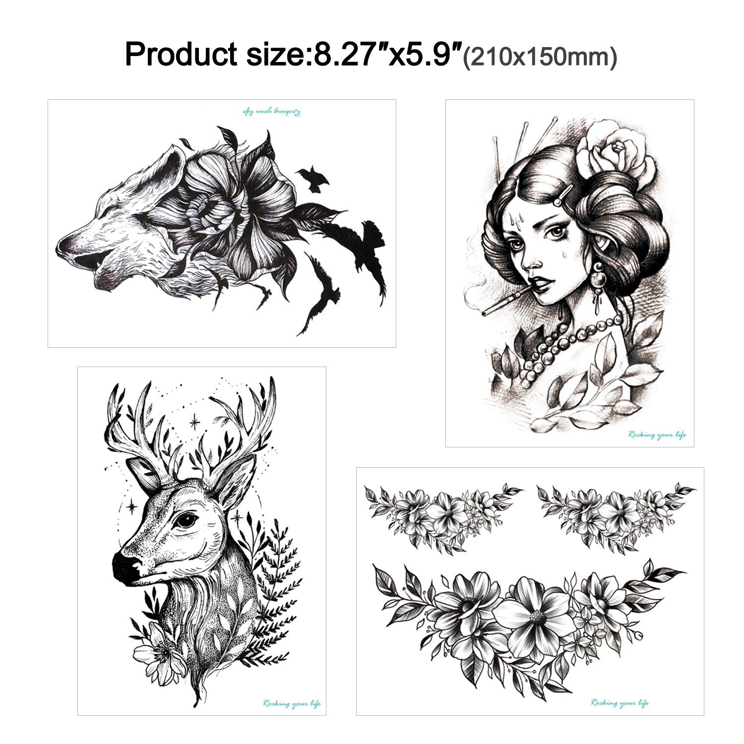 howaf-tempor-re-tattoos-schwarz-gro-10-blatt-l-we-tiger-wasserfest image 4