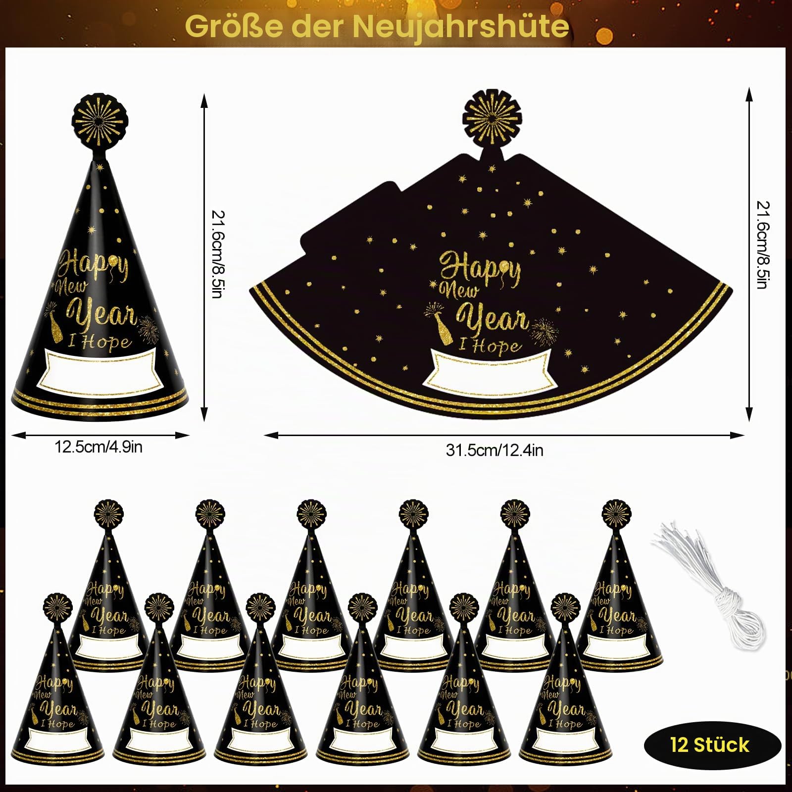 howaf-silvester-deko-2027-24tlg-partyh-te-brillen-schwarz-gold image 2