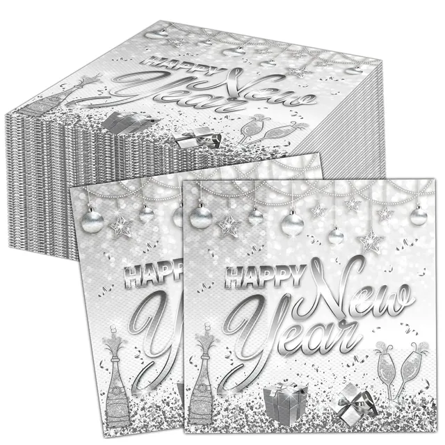 howaf-silvester-servietten-happy-new-year-40-st-ck-silber-33x33-cm image 1