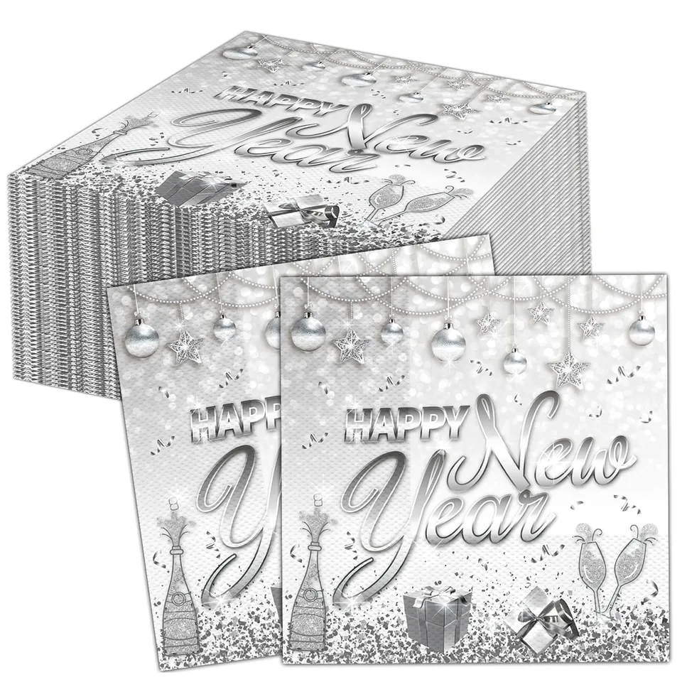 howaf-silvester-servietten-happy-new-year-40-st-ck-silber-33x33-cm image 1
