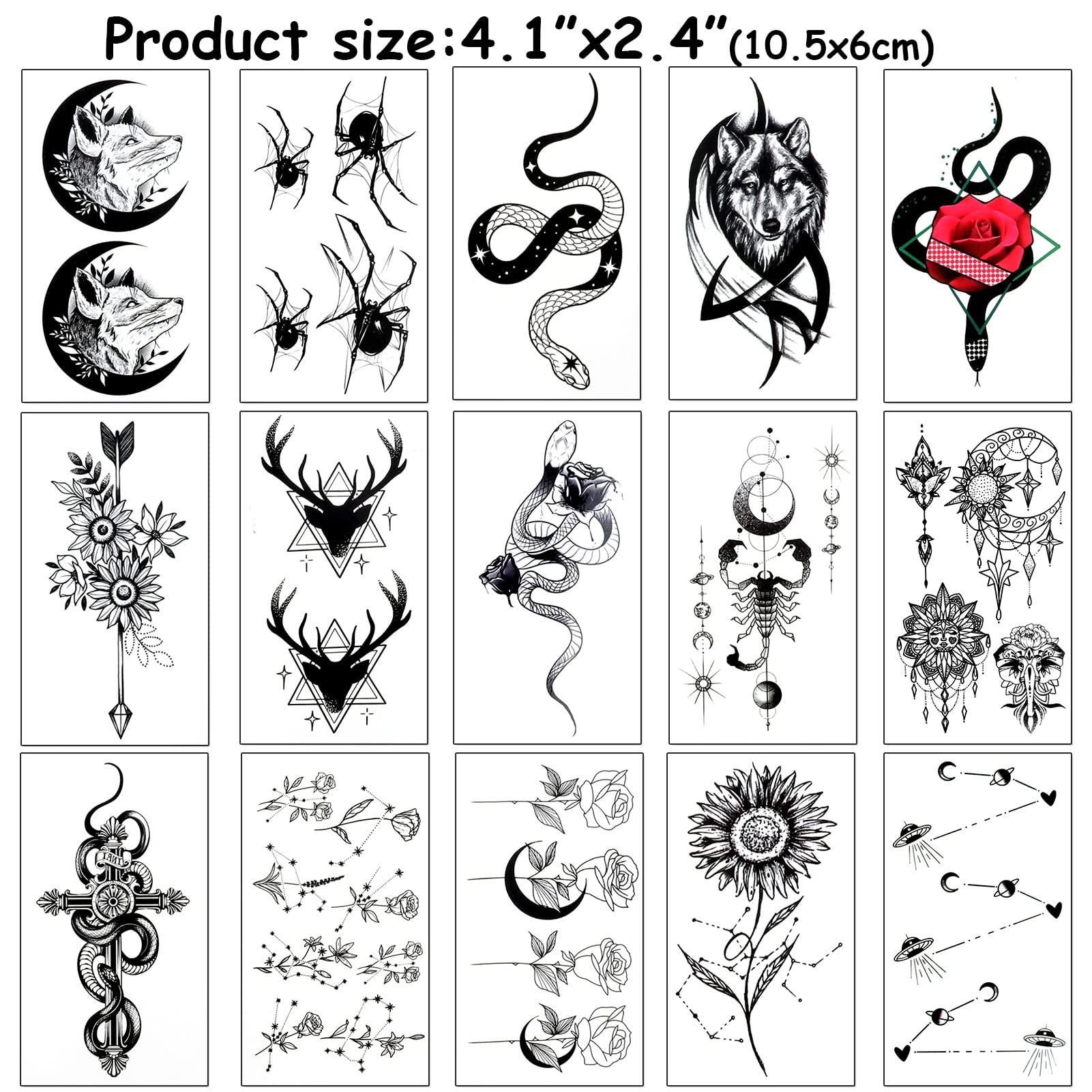 howaf-temporary-tattoos-45-blatt-rote-rose-tattoo-aufkleber-schwarz image 4