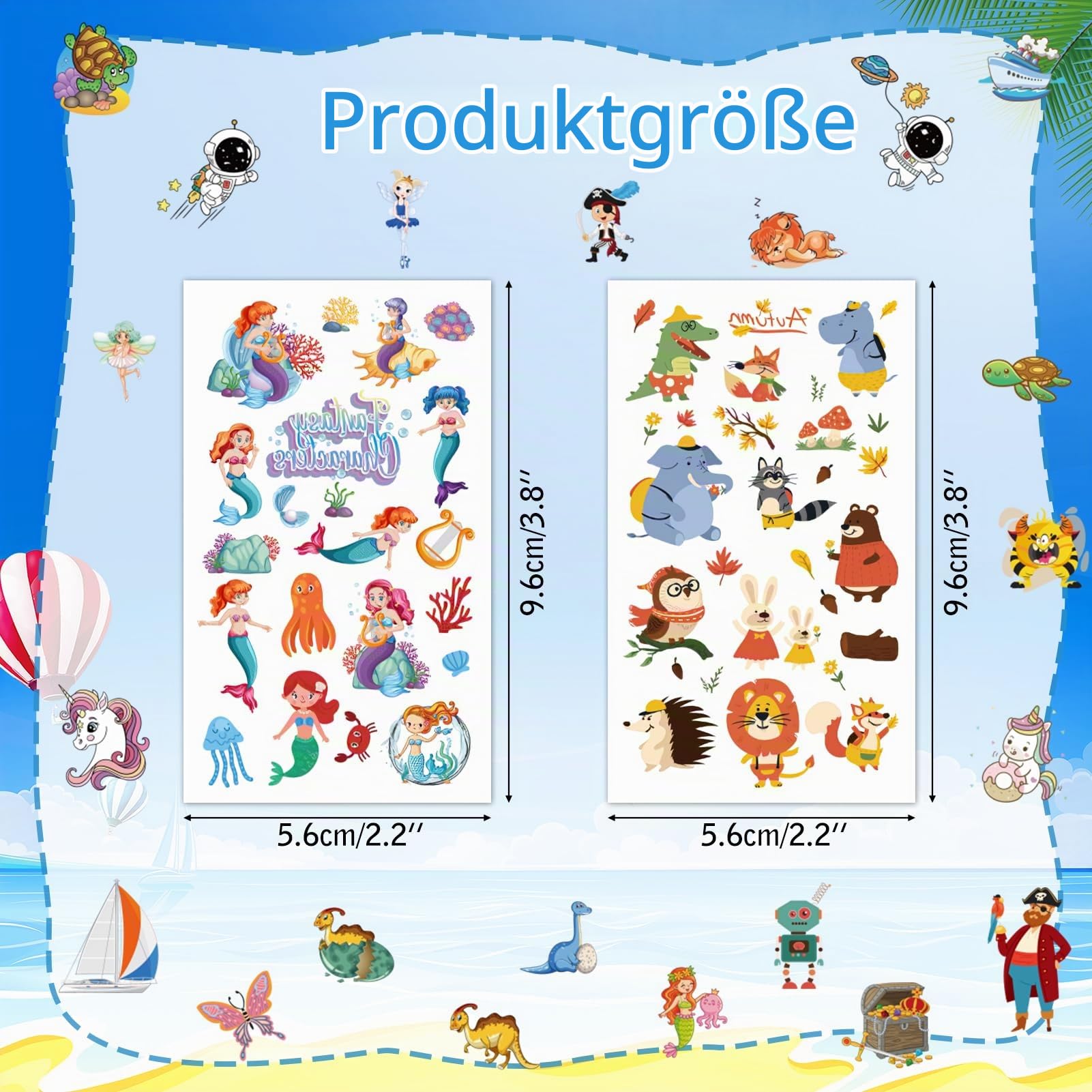 howaf-tempor-re-tattoos-kinder-30-blatt-einhorn-dino-pirat image 2