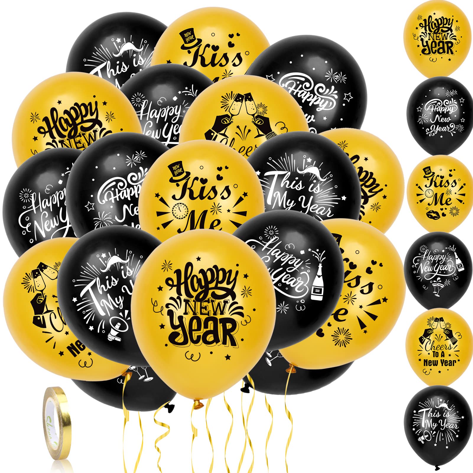 howaf-silvester-deko-2027-ballons-set-schwarz-gold-42-teilig image 1