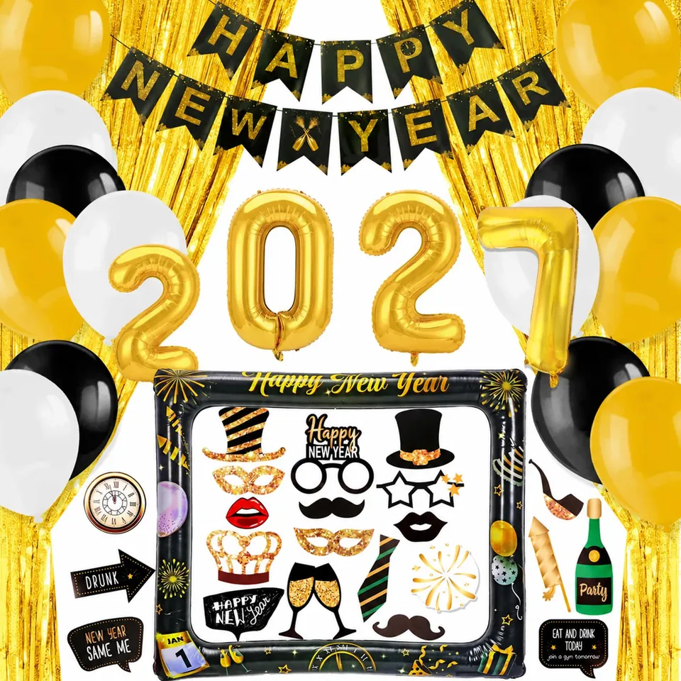 howaf-silvester-deko-2027-party-set-42-teile-schwarz-gold image 1