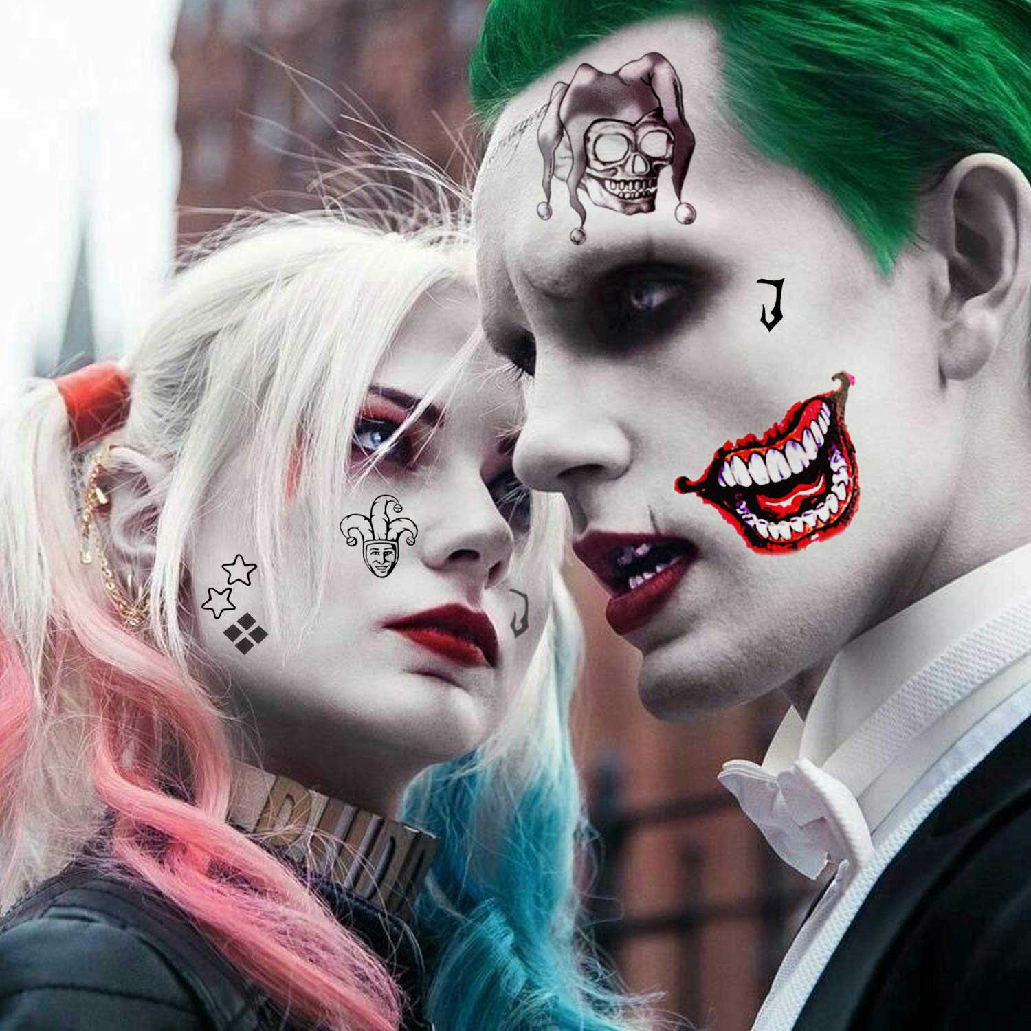howaf-temporary-tattoos-joker-halloween-gesichtstattoos-8-blatt-clown image 5