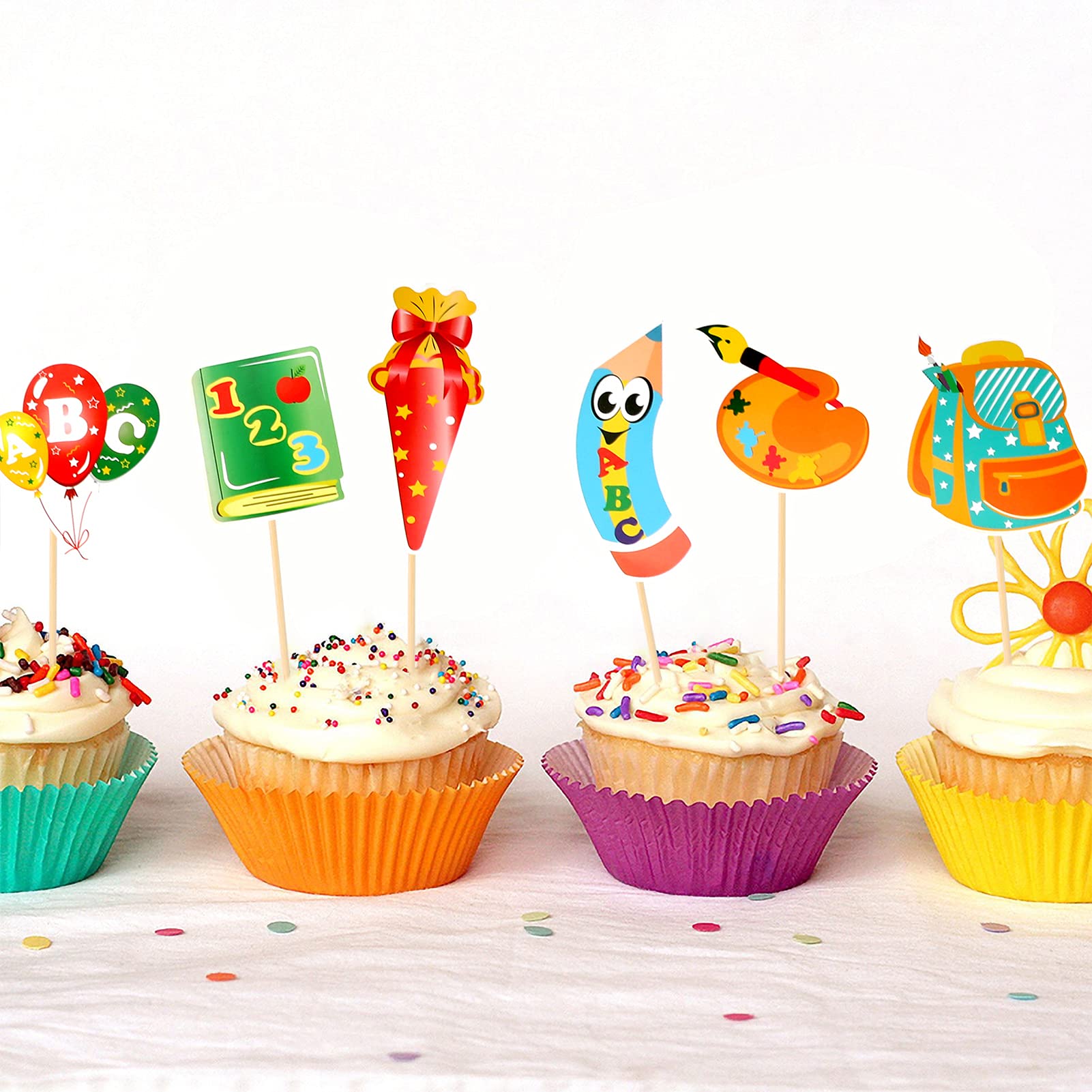 howaf-einschulung-cupcake-topper-tortendeko-12-st-ck-schulmotive image 3