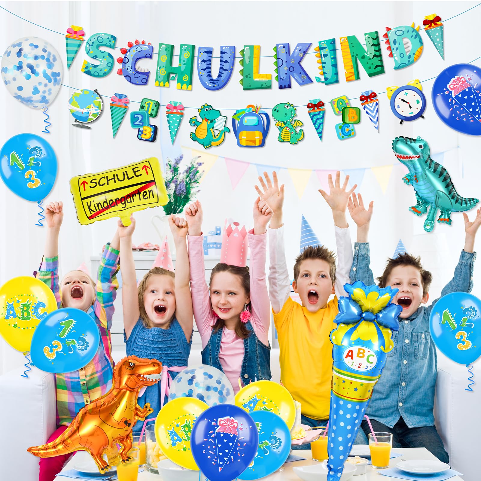 howaf-balloons-dino-einschulung-deko-2026-blau-set image 7