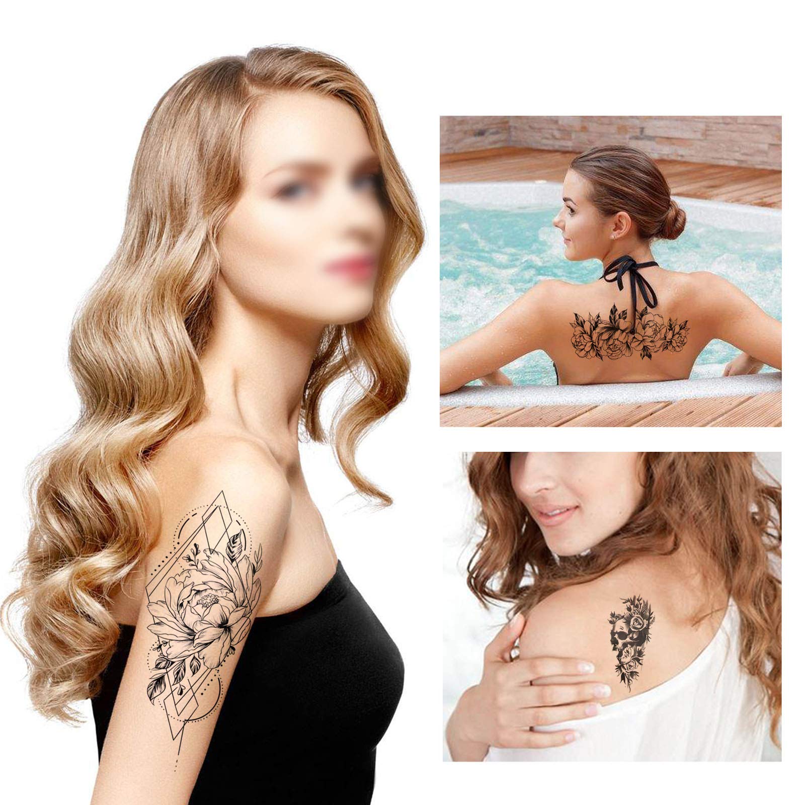 howaf-temporary-tattoos-schwarz-rose-blume-50-blatt-wasserdicht image 5