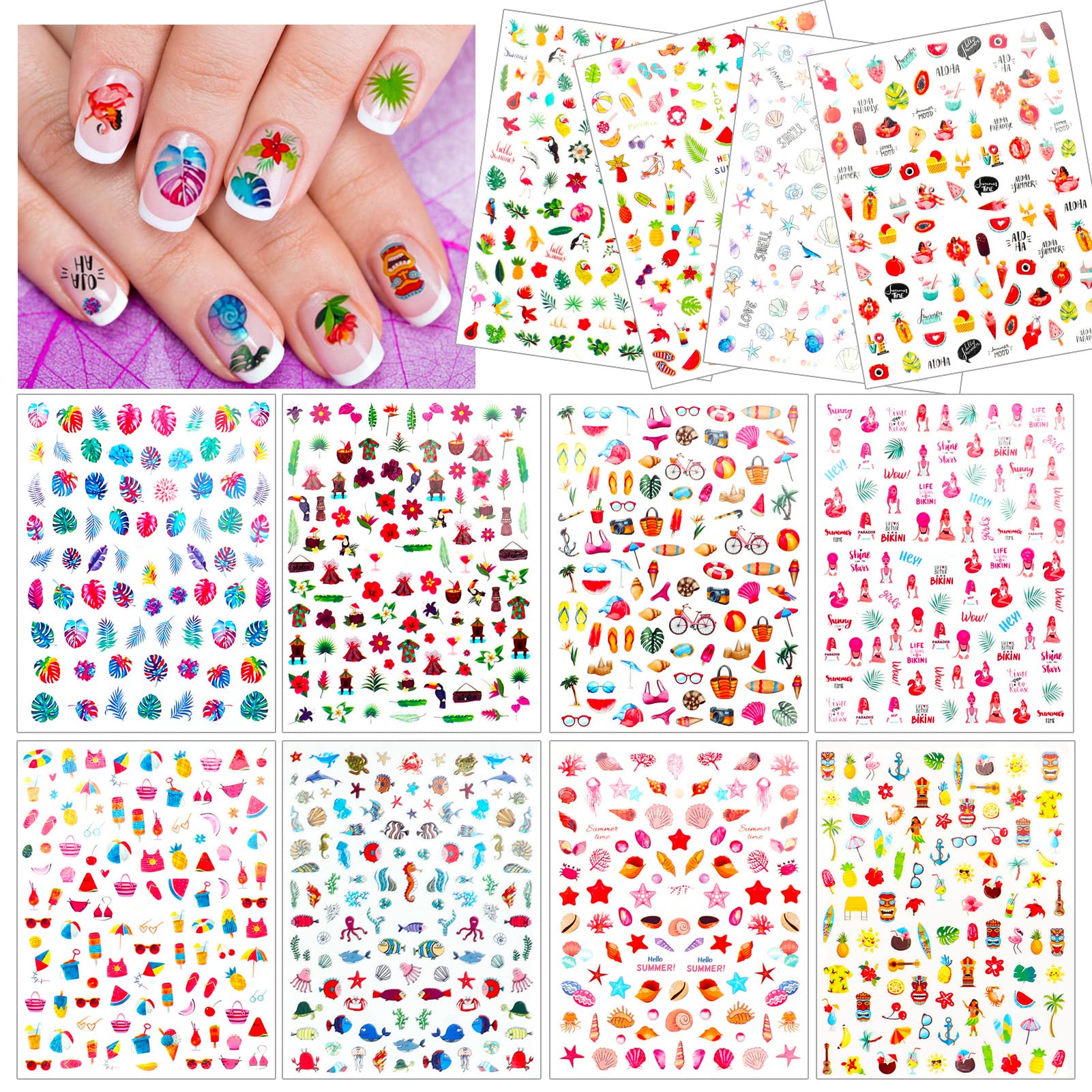 howaf-nagel-sticker-sommer-1200-hawaii-3d-nail-art-12-blatt image 1