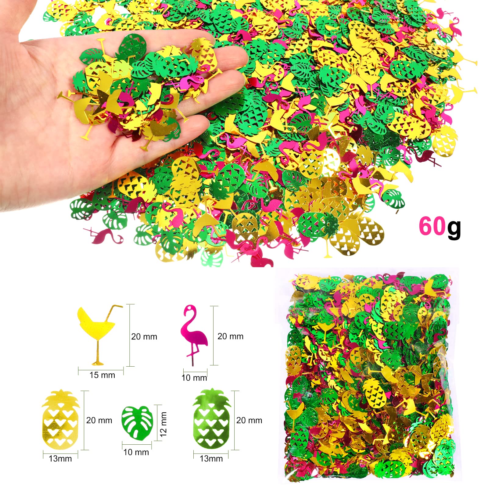 howaf-hawaii-konfetti-gold-60g-tischdeko-flamingo-ananas image 2