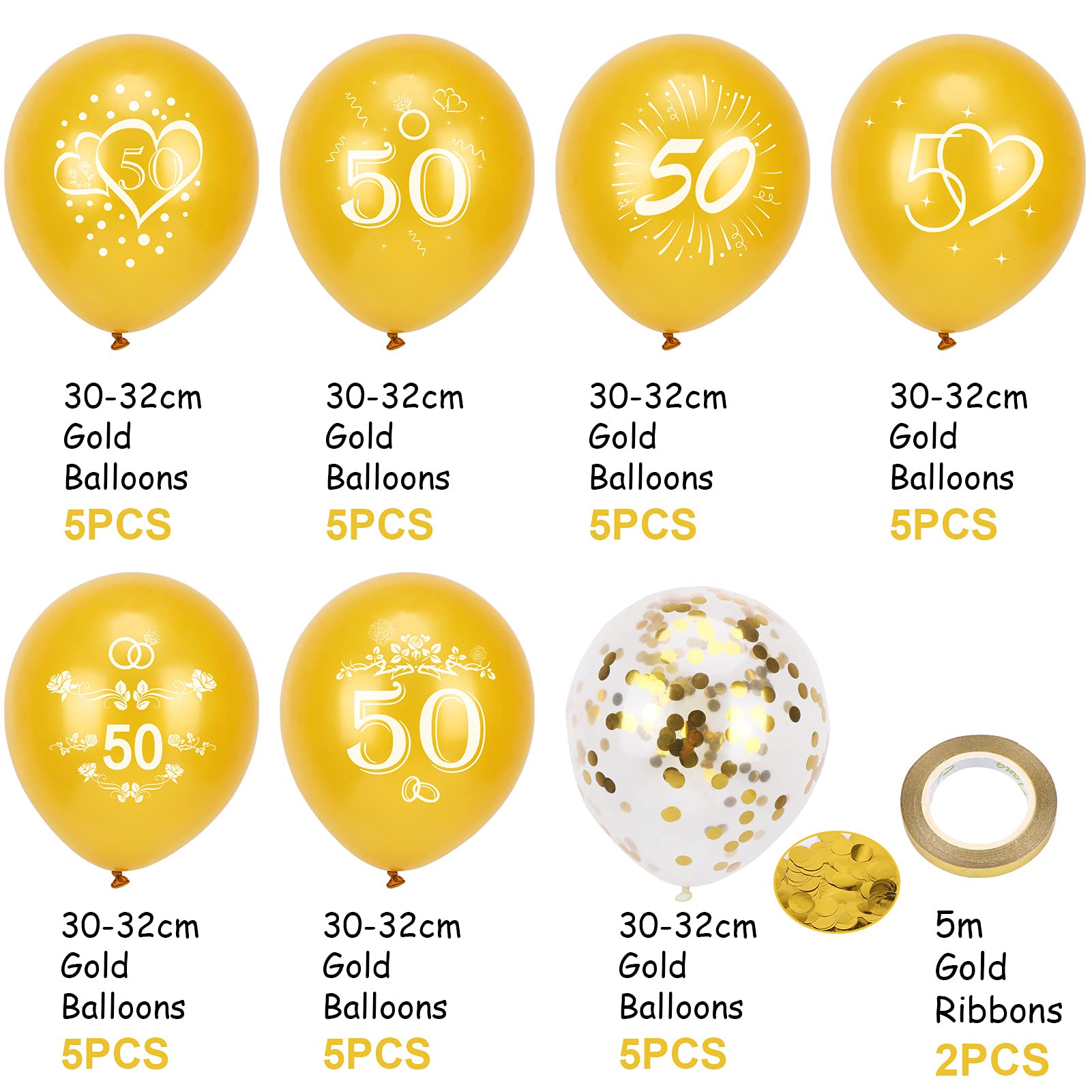 howaf-balloons-goldene-hochzeit-50-luftballons-35-st-ck-gold image 2