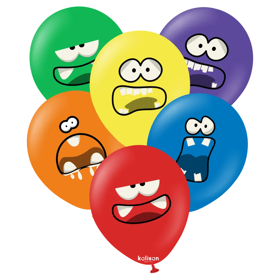 kalisan-party-theme-monster-faces-luftballons-12-25-stk-bunt image 1