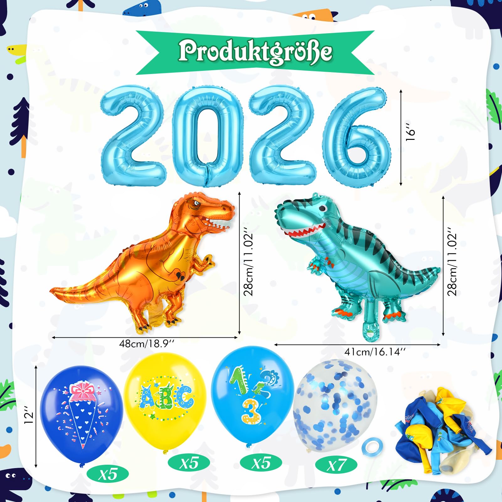 howaf-balloons-dino-einschulung-deko-2026-blau-set image 3