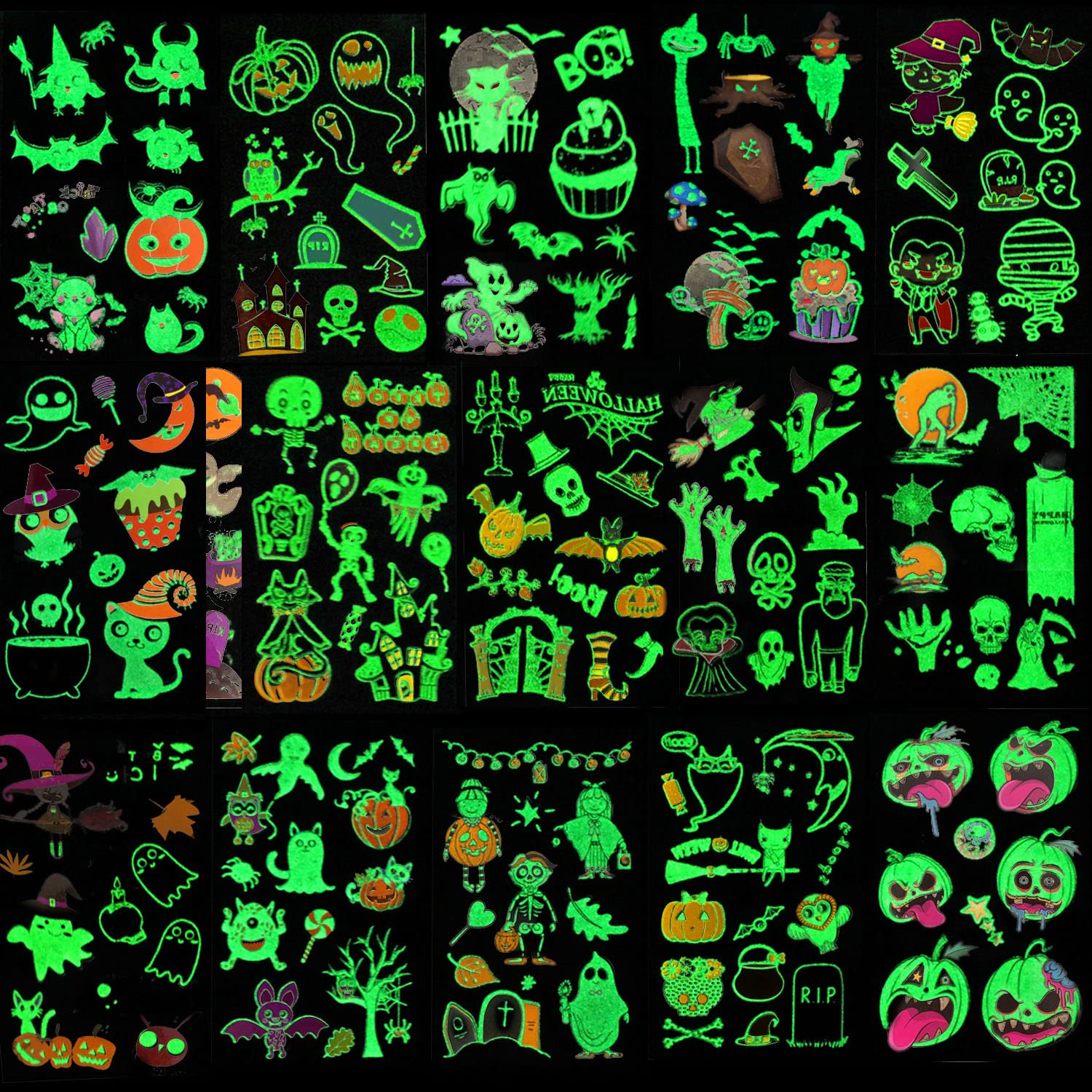 howaf-temporary-tattoos-halloween-leuchtend-kinder-15-blatt image 1